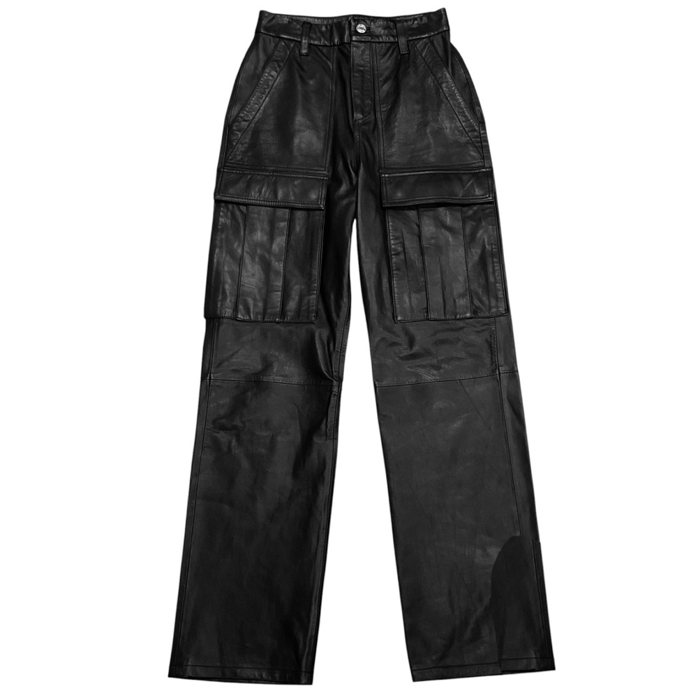 GRLFRND BLACK LEATHER CARGO PANTS
